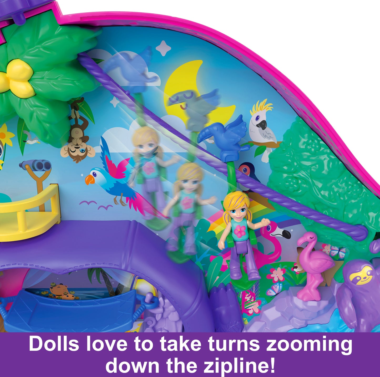 Dolls and Micro Playset, Travel Toys, Sloth Family 2-In-1 Purse Compact and Accessories