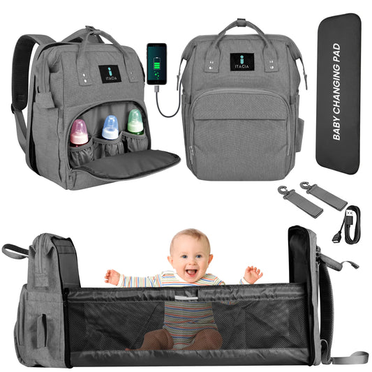 Baby Diaper Bag Backpack with Changing Station Waterproof Baby Bag, Grey