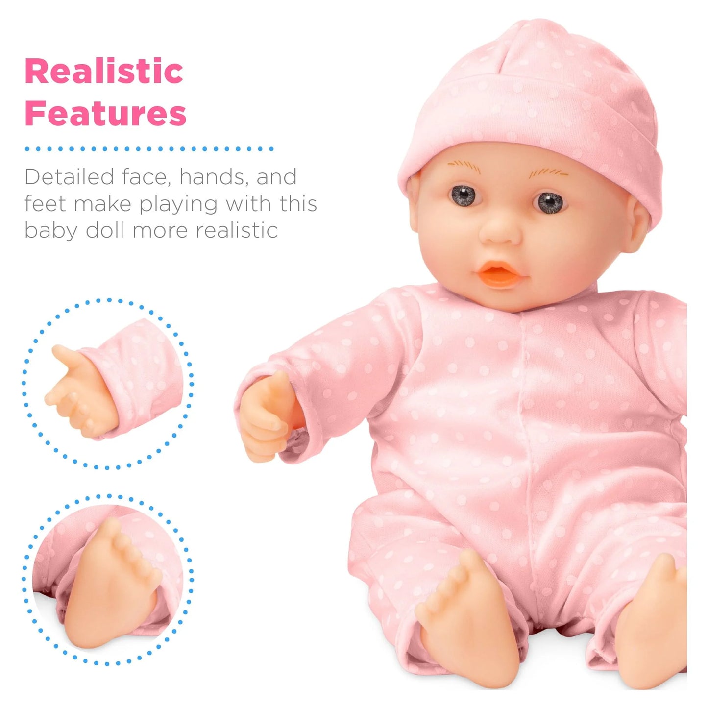 12.5In Realistic Baby Doll with Soft Body, Highchair, Potty, Pacifier, Bottle, 9 Accessories