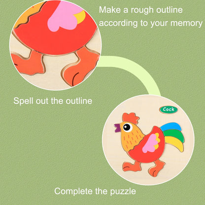 Wooden Puzzles for Toddler 1-3 Years Old Chicken Wood Jigsaw Puzzles for Boys Montessori Games and Educational Toys for Kids Wooden Toddler Puzzles Present