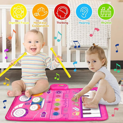 1 Year Old Girl Gifts, Piano Mat Baby Toys for 1 Year Old Girl, 2 in 1 Toddler Music Mat with Keyboard & Drum, Early Educational Musical Toys First Birthday Gifts for 1 2 Year Old Girls & Boys