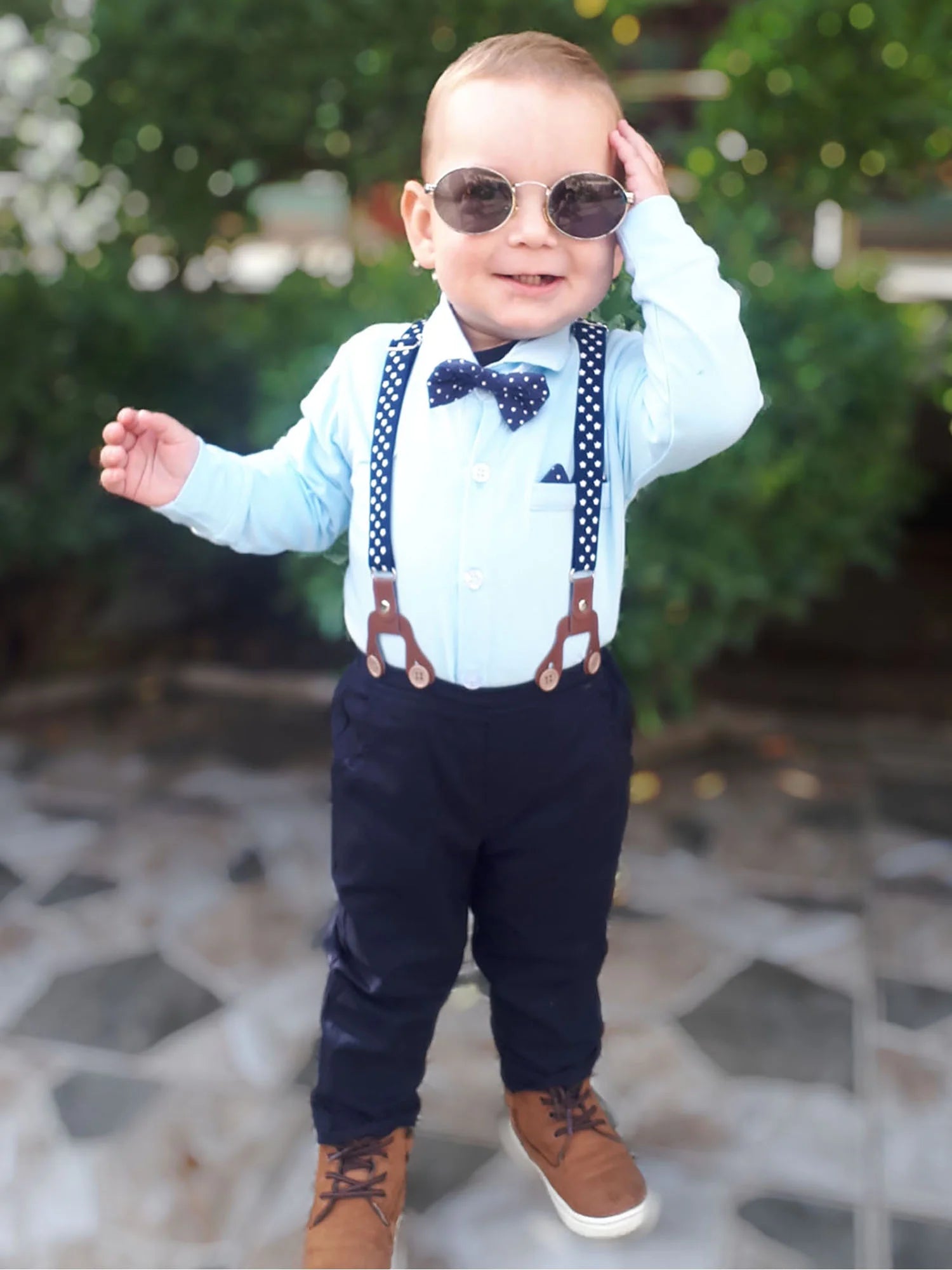 Baby Boy Clothes Infant Formal Outfit Set Cotton Fabric Shirt Bowtie Suspender Pants 0-24M