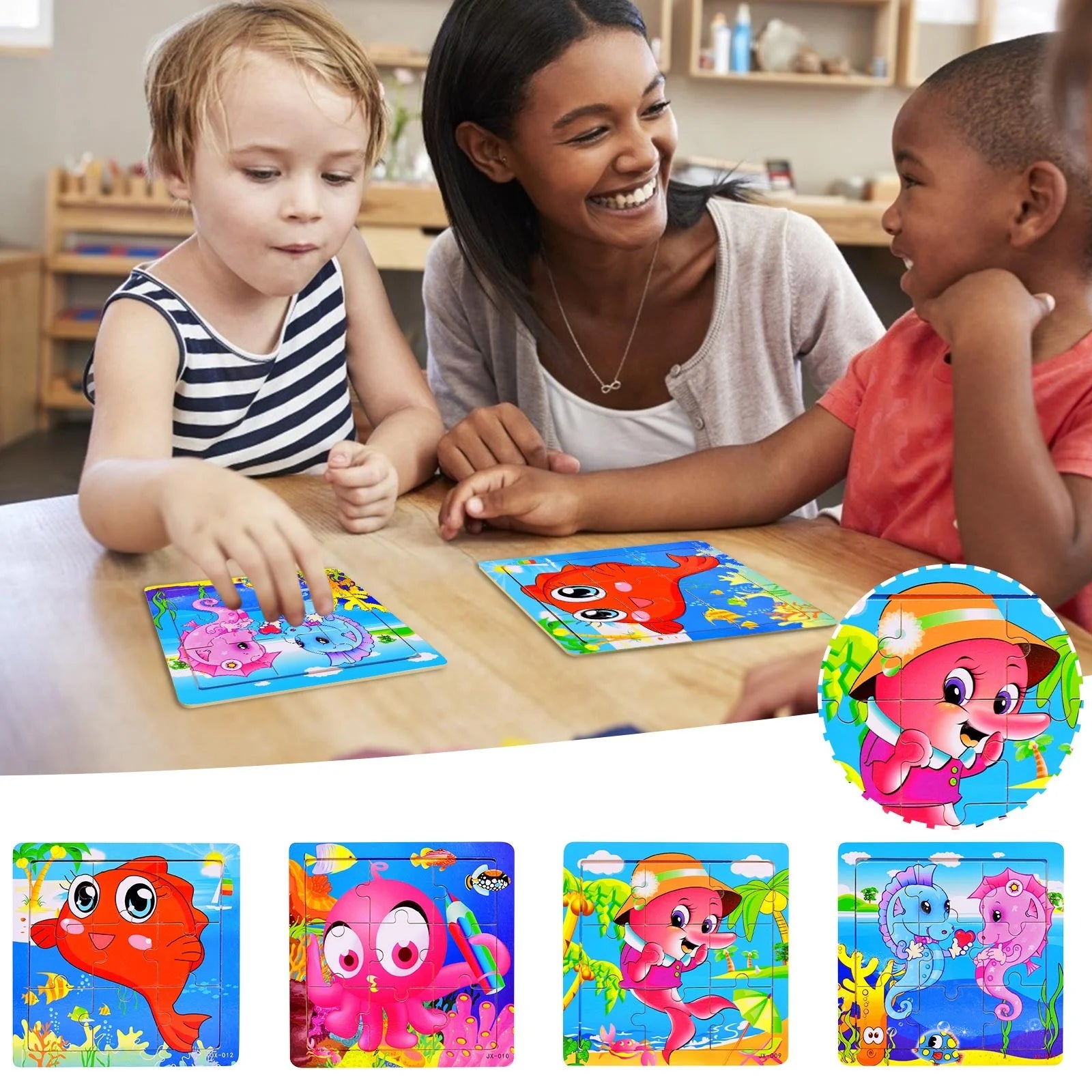 Wooden Jigsaw Puzzles for Ages 2-5 Toddler Puzzles 9 Pieces Preschool Educational Learning Toys Marine Life Puzzles for 2 3 4 Years Old Boys and Girls