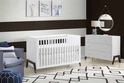 Mari Modern 3-In-1 Convertible Island Crib, White & Walnut, Wooden Crib