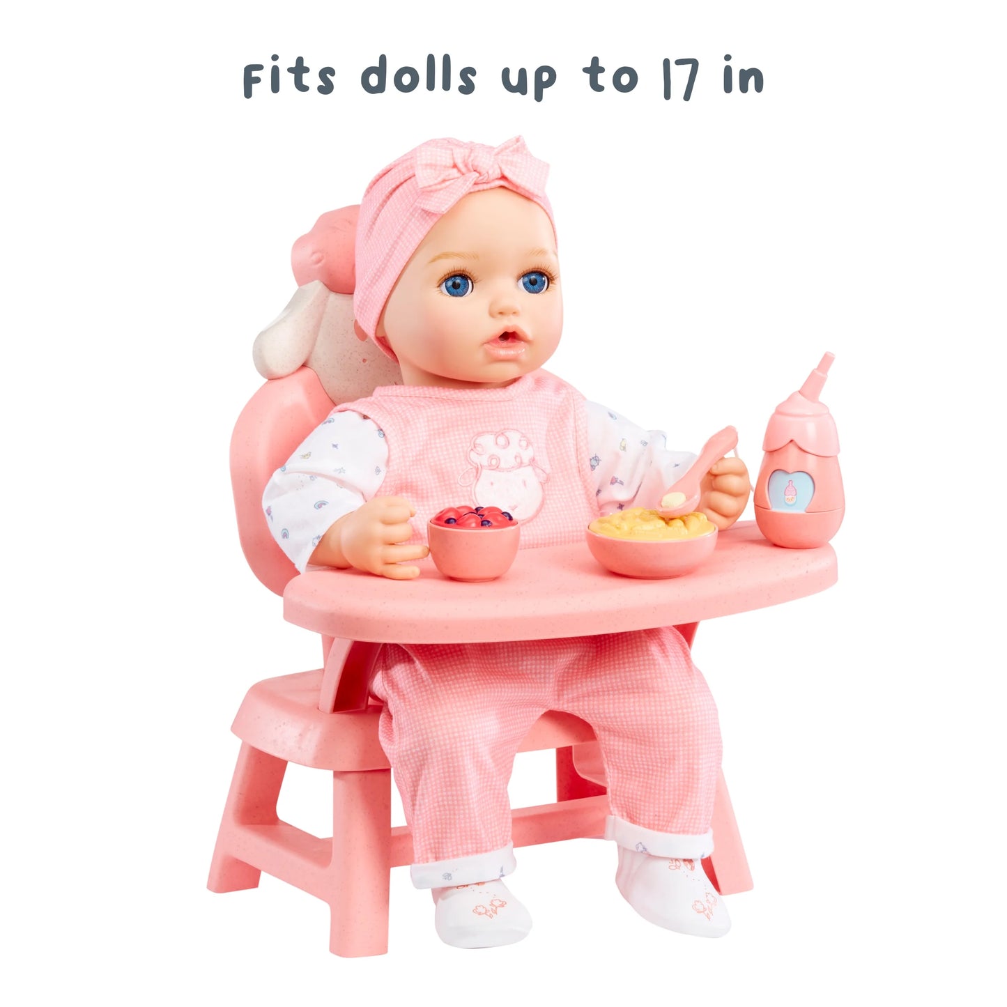 Baby Doll Mealtime Table - with Food, Sturdy, High-End Design, Fits Dolls to 17", Kids 3 +