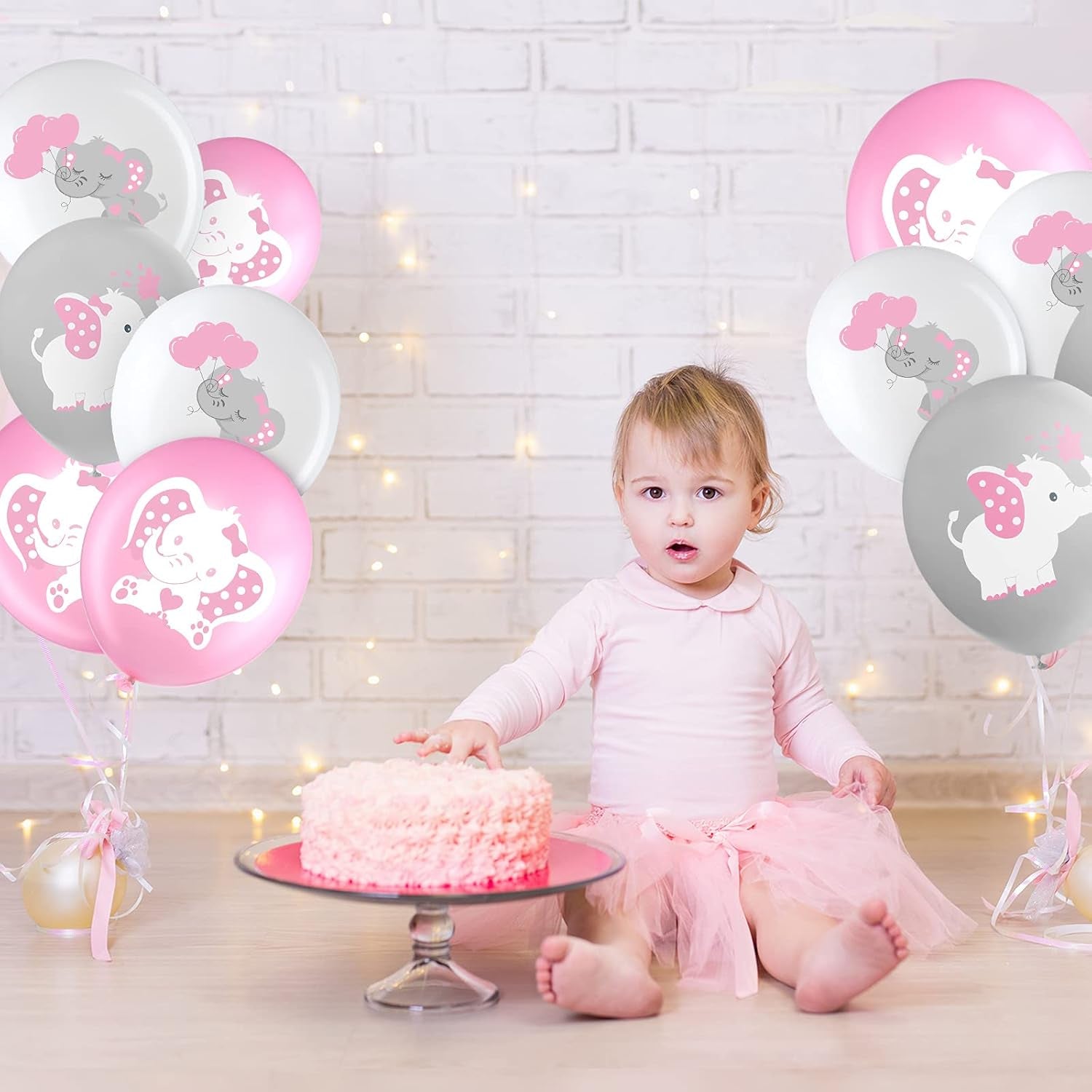 45 Pieces Elephant Balloon 12 Inch Baby Shower Elephant Balloon for Baby Boy Girl Gender Reveal Elephant Animal Themed Birthday Party Supplies Indoor Outdoor Decor (Pink, Gray, White)