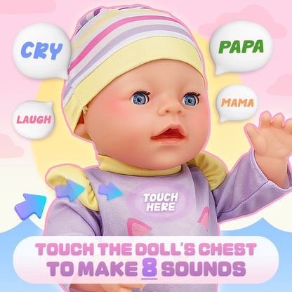 16 Inch Baby Doll,  Dolls Toy Set Baby Girl Toys Pretend Play Preschool Toys Gift for Toddlers