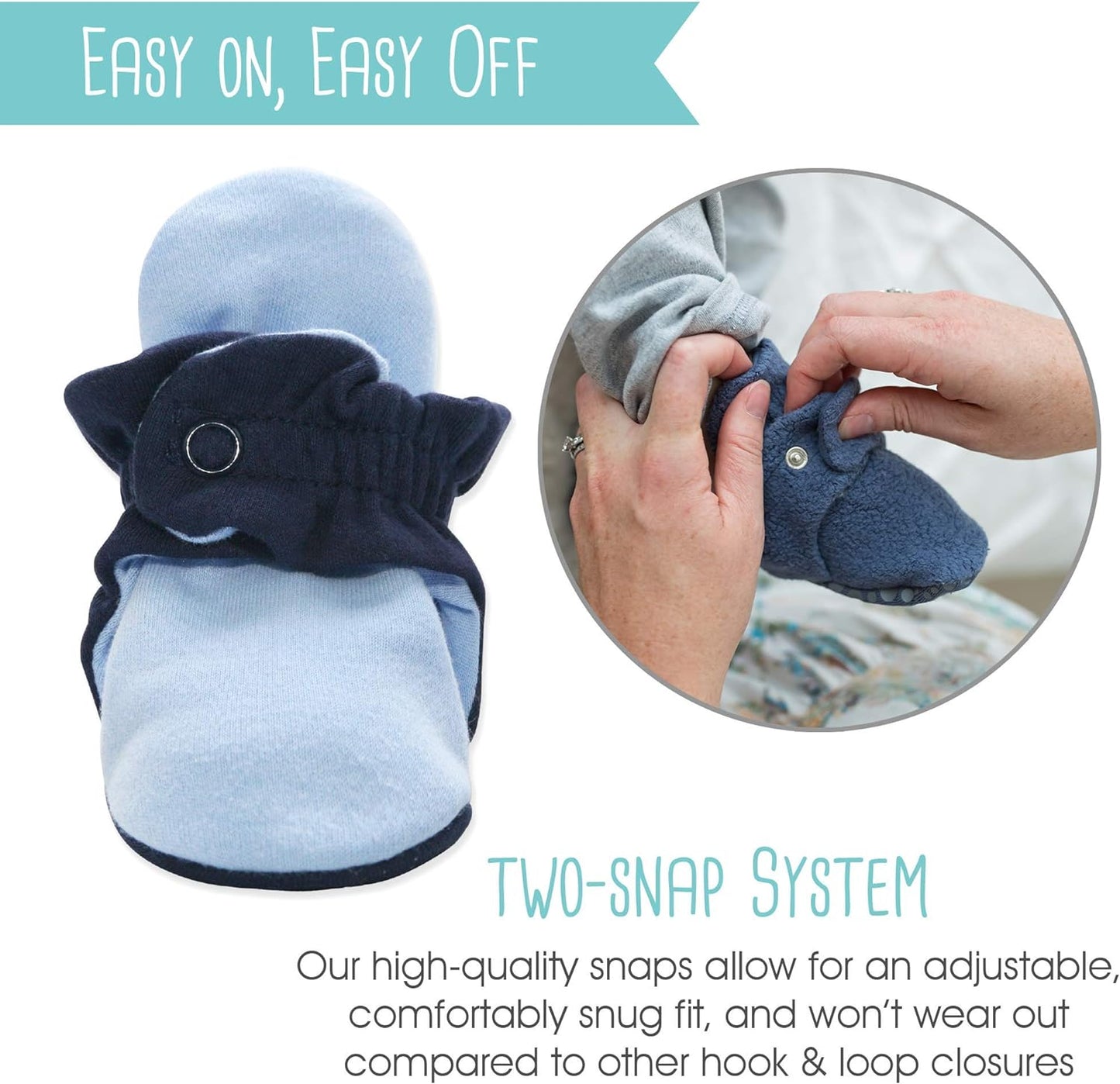 Organic Cotton Baby Booties, Soft Sole Stay-On Baby Shoes