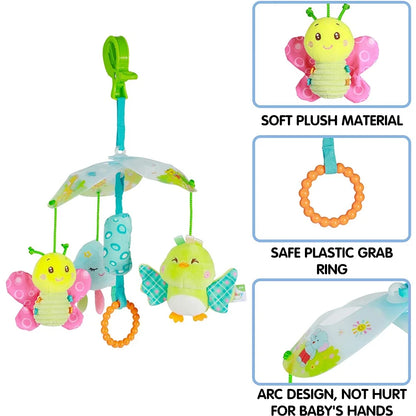 Baby Toys for 0 3 6 9 to 12 Months, Soft Hanging Crinkle Squeaky Sensory Learning Toy Infant Newborn Stroller Car Seat Crib Travel Activity Plush Animal Wind Chime with Teether for Boys Girls