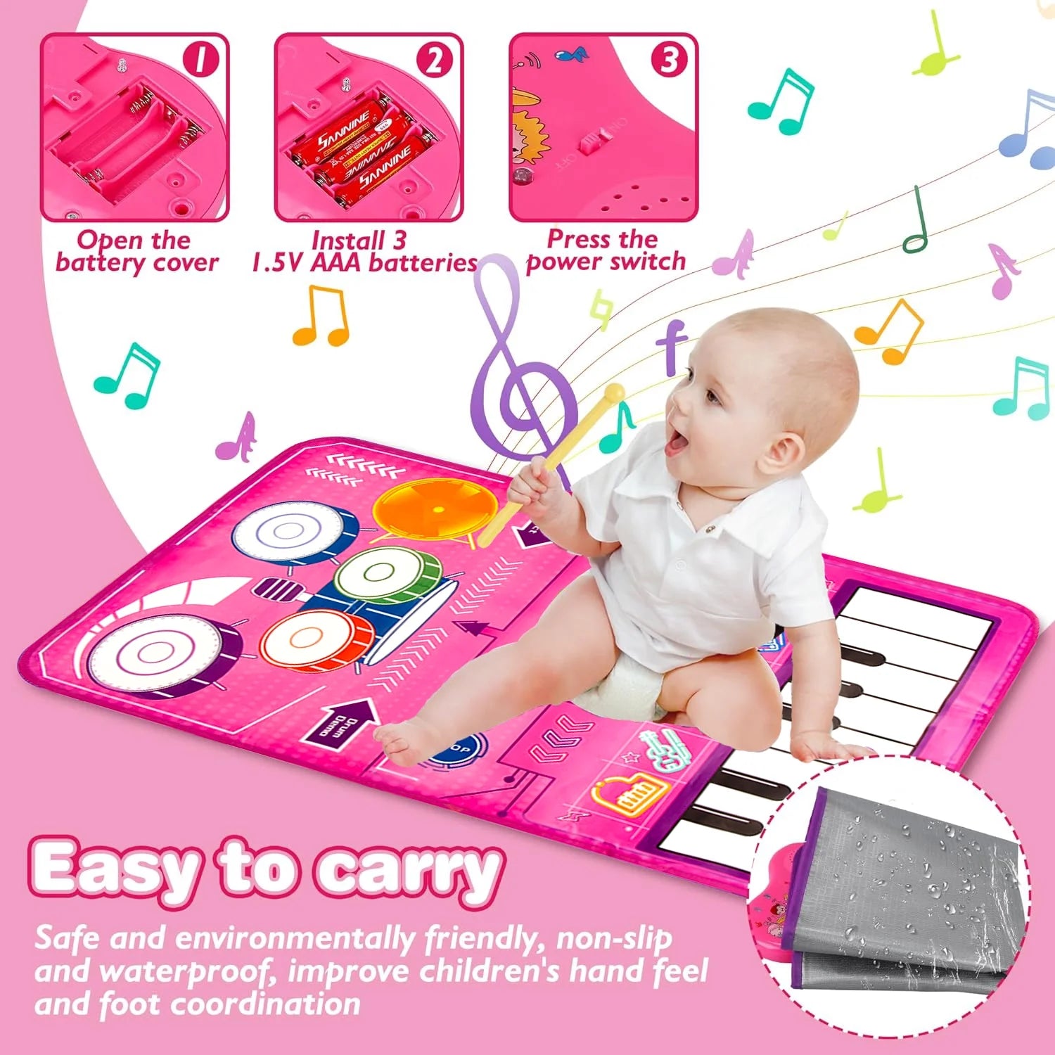 1 Year Old Girl Gifts, Piano Mat Baby Toys for 1 Year Old Girl, 2 in 1 Toddler Music Mat with Keyboard & Drum, Early Educational Musical Toys First Birthday Gifts for 1 2 Year Old Girls & Boys