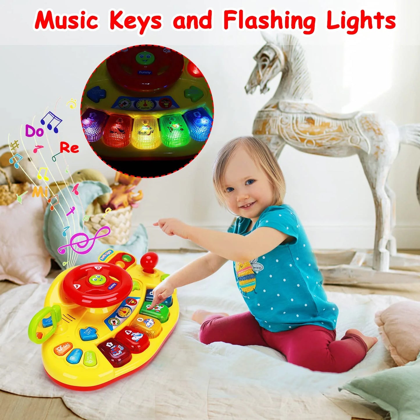 Baby Musical Toy 6 to 12 Months Light up Steering Wheel Toy with Traffic Light & Sound for 6 8 9 10 Months Infant Learning Development Baby Toys Gifts for 1 2 Year Old Boys Girls