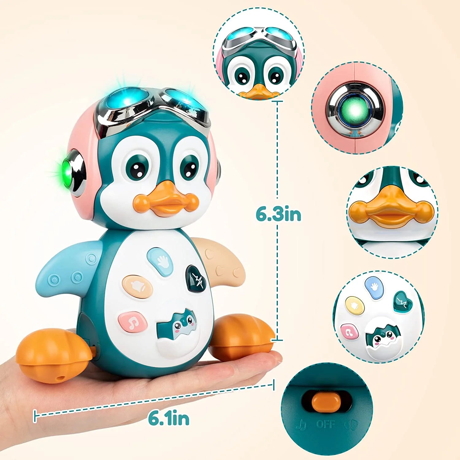 Baby Musical Crawling Toys Penguin, Baby Toys 6 to 12 Months Infant Learning Moving Walking Dancing Toy with Music & Lights for 1 Year Old Toddler Boy Girl Birthday Gifts