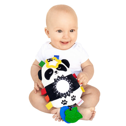 Squish 'N Play Panda Activity Toy- Multi-Sensory Learning Baby Toy - Stroller Toy, Car Seat Toy, Tummy Time Toy, Teether Toy, Crinkle Toy, Baby Gift - with Mirror, Rattle & Taggies