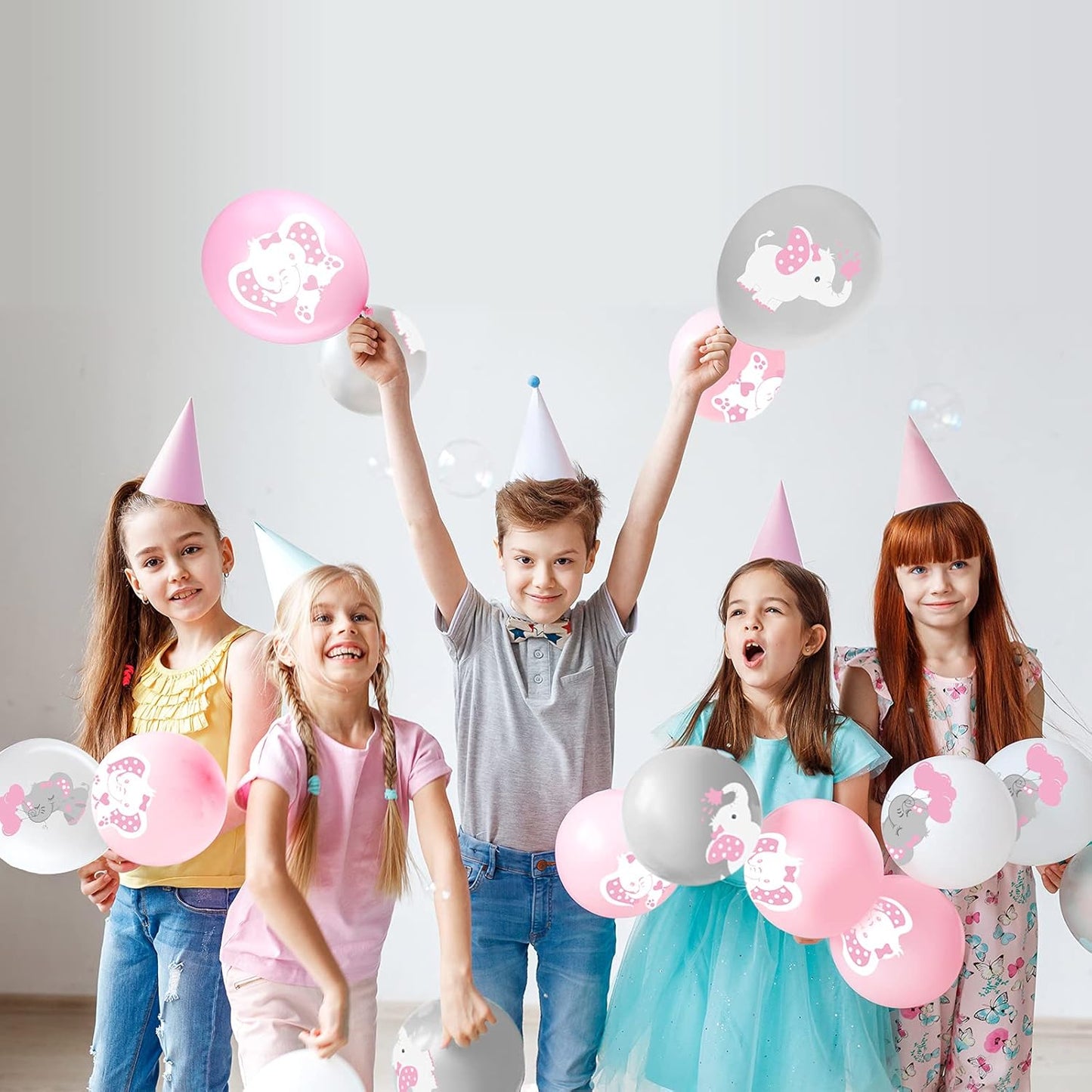 45 Pieces Elephant Balloon 12 Inch Baby Shower Elephant Balloon for Baby Boy Girl Gender Reveal Elephant Animal Themed Birthday Party Supplies Indoor Outdoor Decor (Pink, Gray, White)