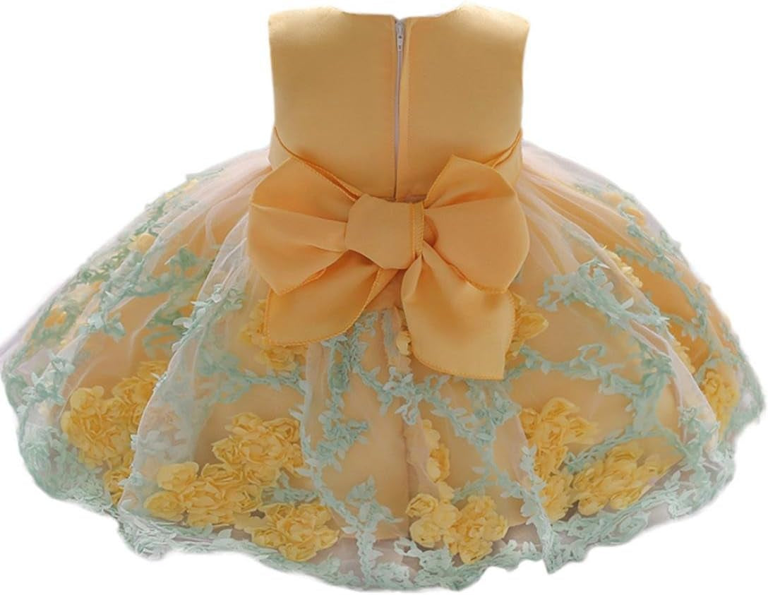 JUSTSWAG Hlpiamok HOMIEBUDS SPPRANDOM Aeiniweraabbcc XGATML Infant Baby Little Girls Dress, Flower Print Sleeveless Princess Formal Birthday Party Tutu Dress 0-18M (Yellow, 12-18 Months)