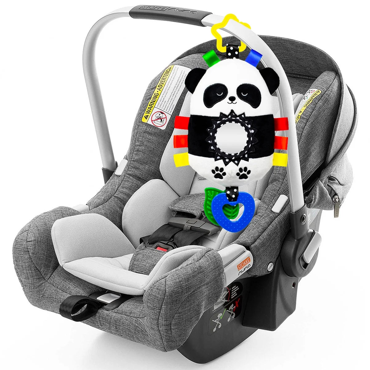 Squish 'N Play Panda Activity Toy- Multi-Sensory Learning Baby Toy - Stroller Toy, Car Seat Toy, Tummy Time Toy, Teether Toy, Crinkle Toy, Baby Gift - with Mirror, Rattle & Taggies