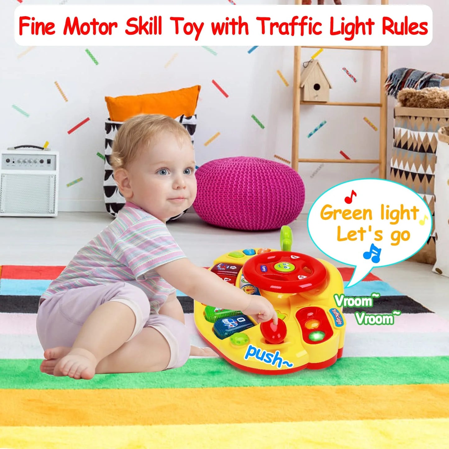 Baby Musical Toy 6 to 12 Months Light up Steering Wheel Toy with Traffic Light & Sound for 6 8 9 10 Months Infant Learning Development Baby Toys Gifts for 1 2 Year Old Boys Girls