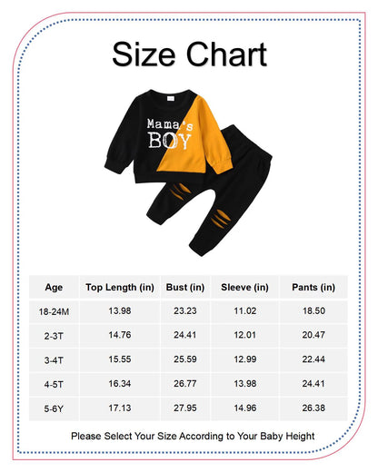 2T Baby Boys Clothes Baby Boys Outfits 2-3T Boys Letter Print Long Sleeve round Neckline Tops Ripped Pants 2PCS Set Black