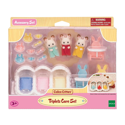 Triplets Care Set, Dollhouse Playset with 3 Figures and Accessories