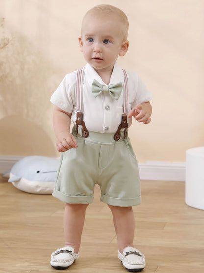 Baby Boy Clothes Newborn Infant Shirt Bowtie Beret Suspender Pant 0-18M Gentleman Outfit