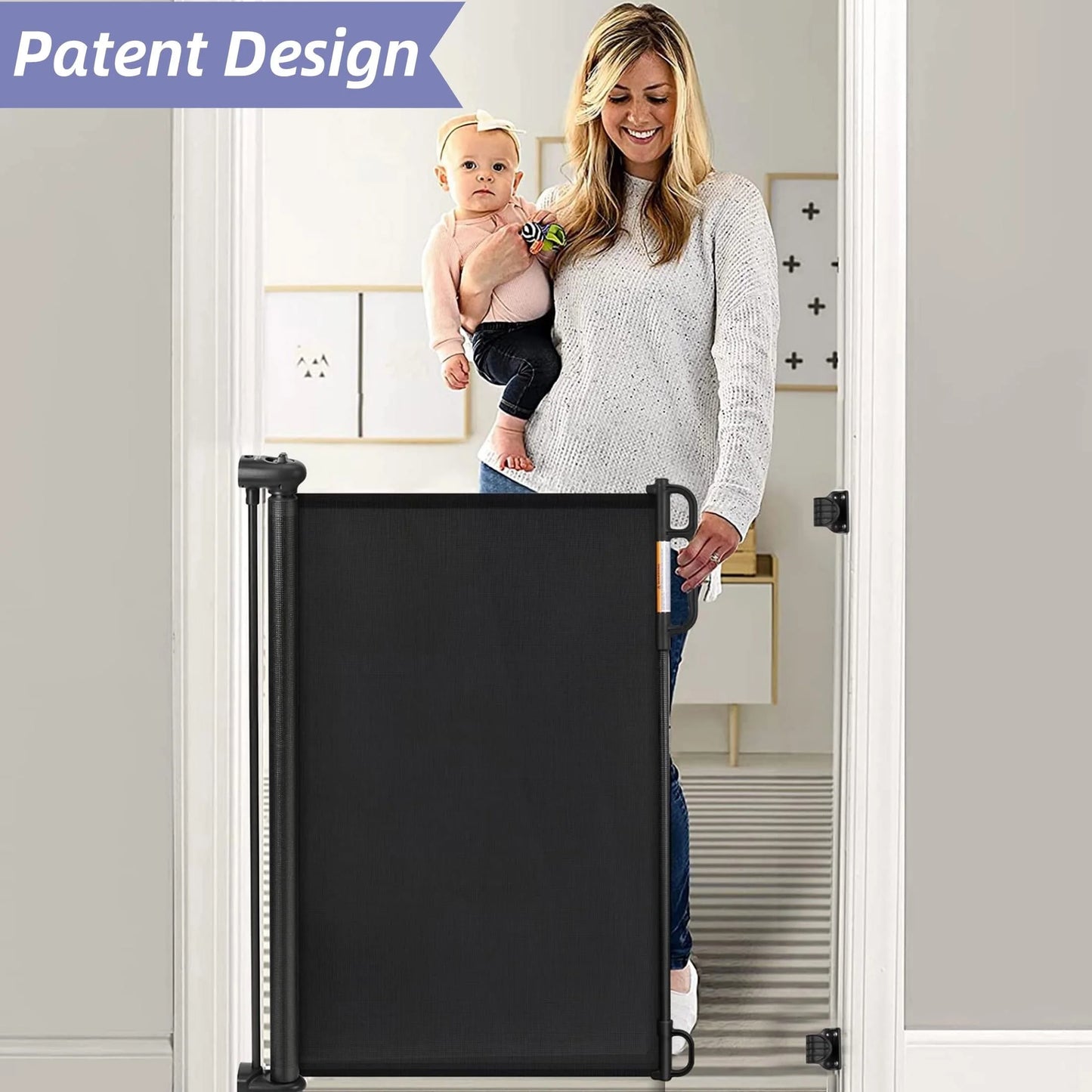 Retractable Baby Safetygate, Indoor/Outdoor, Child Pet Gate for Stairs, Doorways, Hallways,33" X 55" ,Black