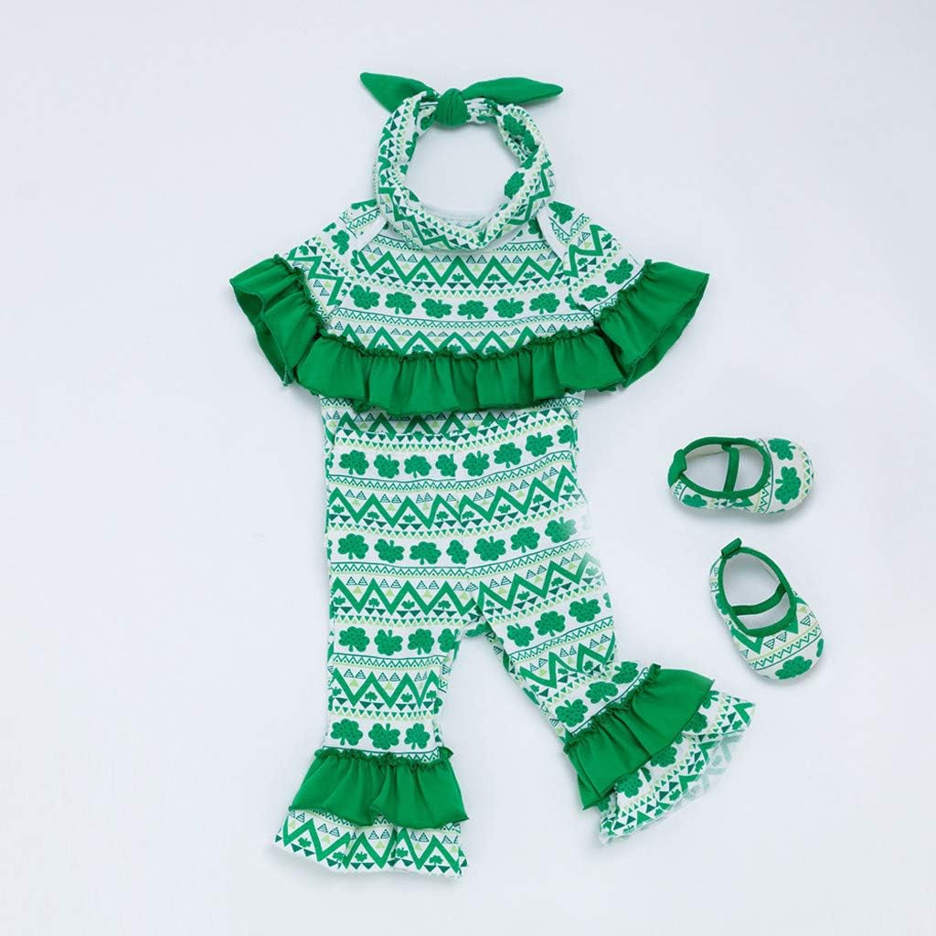 2PCS Clothes Set, 0-24 Months Newborn Baby Girls St. Patrick'S Day Romper +Pants+ Headband +Shoes 4PCS Outfits