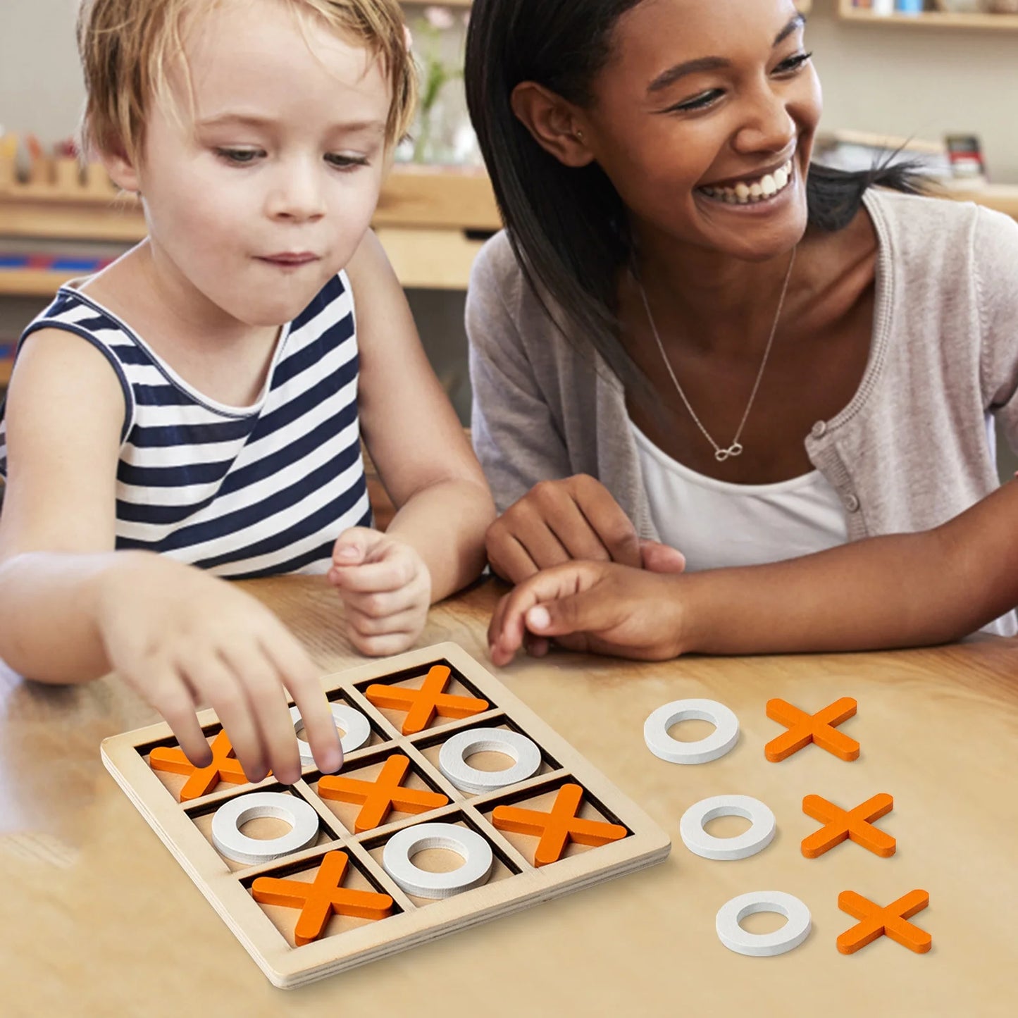 Board Tac Toe XO Tabletop Toys Classical Family Kids Educational Games Educational Toys, Two Color Options