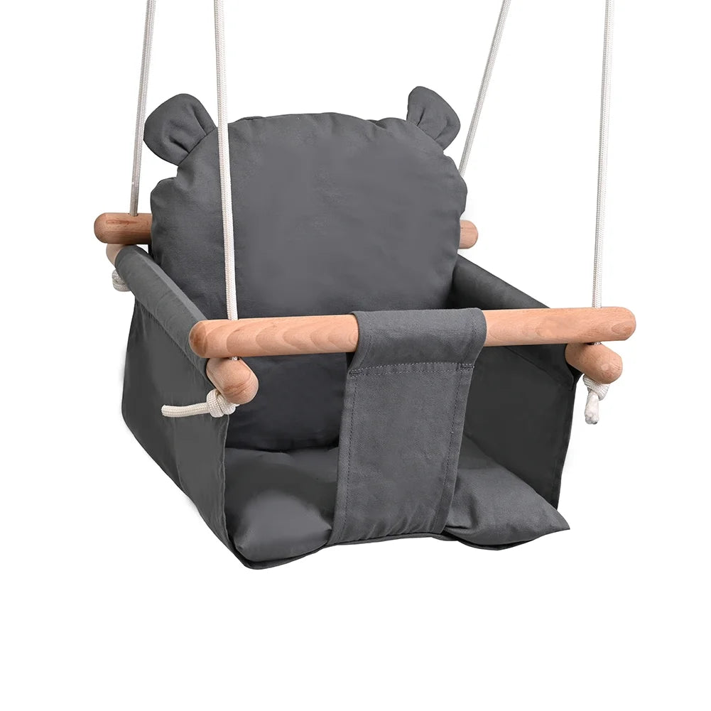 Secure Baby Hanging Swing Seat Chair for Toddler, Baby Swings for Infants, Secure Indoor & Outdoor Hammock Toy, Canvas Toddler Swing with Soft Backrest Cushion and PE Rope, Baby Hammock Chair (Grey)