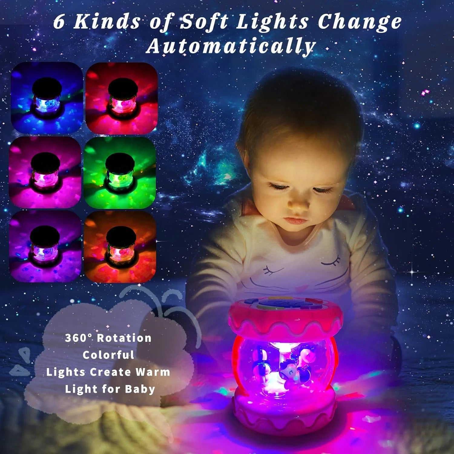 Baby Toys 6 to 12 Months, Musical Learning Infant Toys 12-18 Months - Rotating Light up Baby Music Crawling Toys Educational Toy for Girls