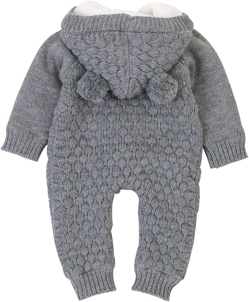 Newborn Baby Hooded Knitted Sweater Romper Fleece Lining Bodysuit Winter Snowsuit for Boy Girl