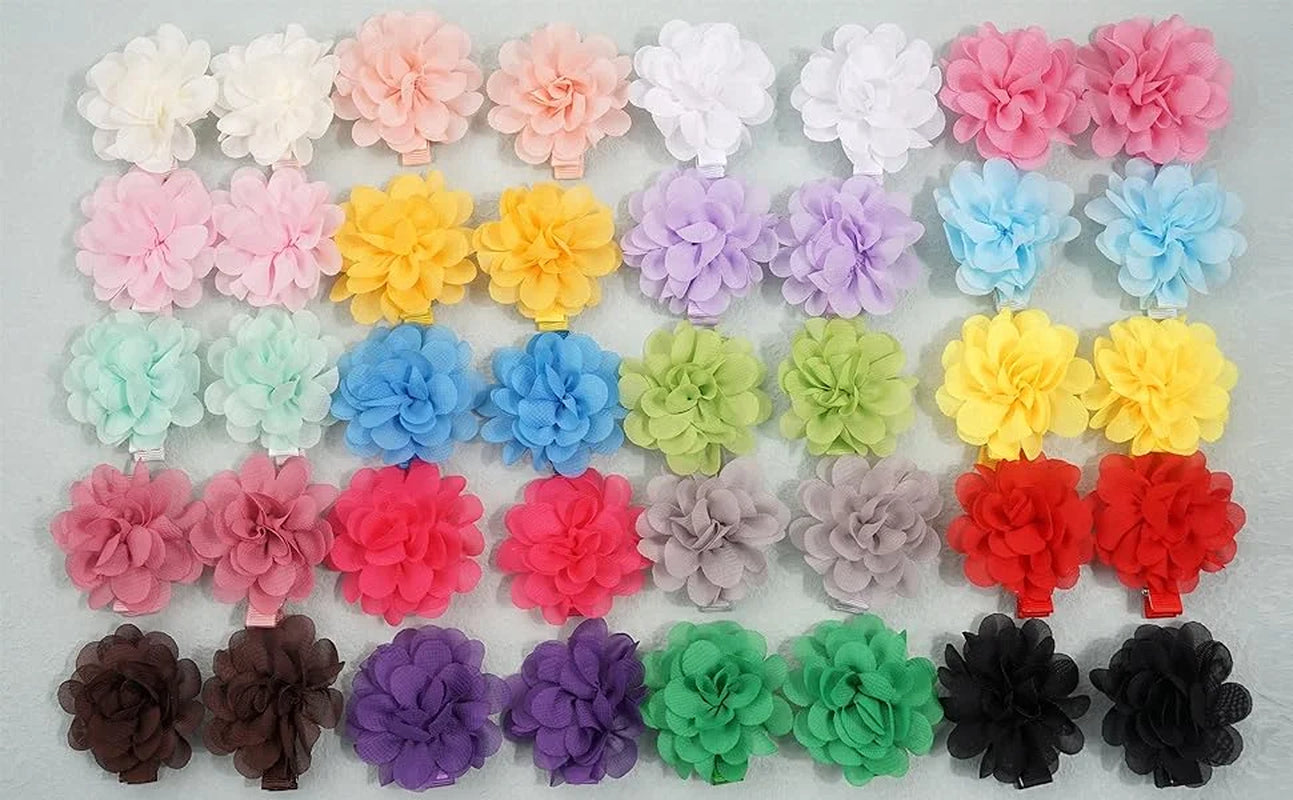 40PCS 2" Chiffon Flower Hair Bows Clips Flower Tiny Hair Clips Fine Hair for Girls Infants Toddlers Set of 20 Pairs