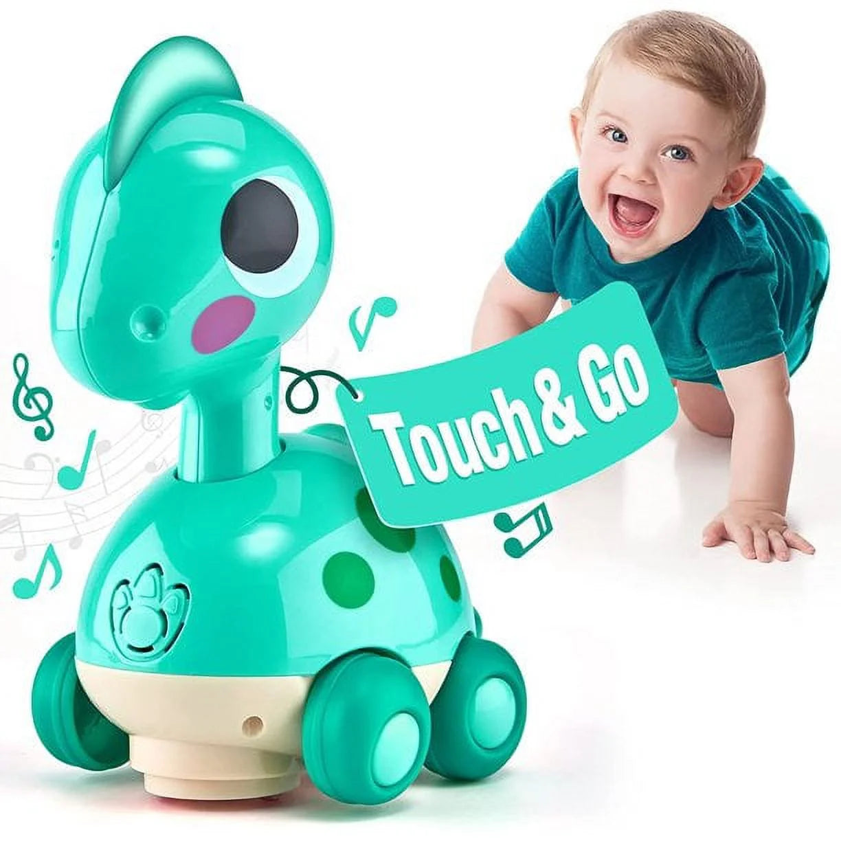 Baby Toy Crawling Toys Dinosaur Musical Toys Touch & Go Infant Toys with Music & Light Baby Boy Walking Toys for Toddler 1 2 3 Year Old Boy Gifts Girl Toy