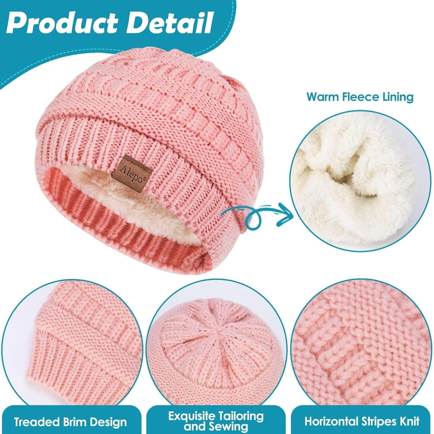 3 Pack Baby Beanie Hats for Girls Boys, Soft Warm Fleece Lined Baby Winter Hat for Newborn Infant Toddler Kids