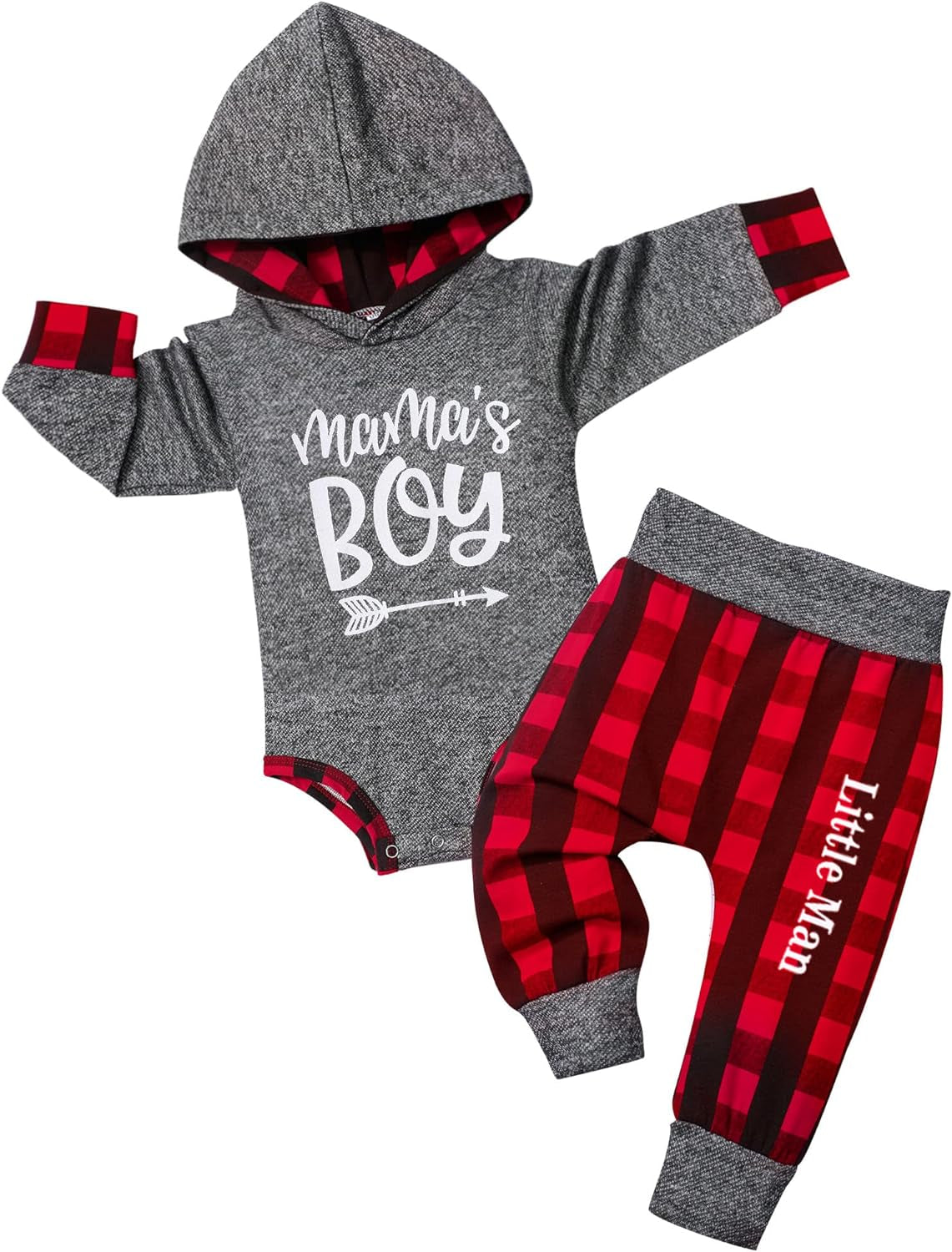 Newborn Baby Boy Clothes Plaid Letter Print Long Sleeve Hoodies + Long Pants 2PCS Fall Winter Outfits Set