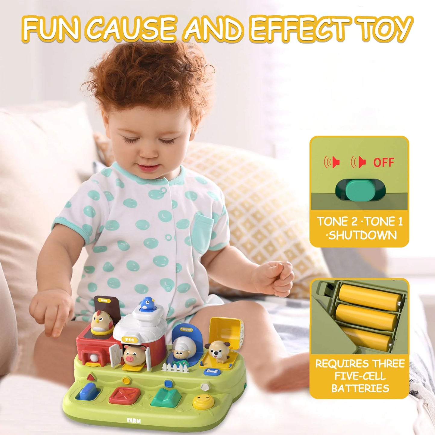 Learning Toys for 1 2 3 Year Old Boys Girls Toddlers, Cause and Effect Interactive Baby Toys for 1 Year Old, Montessori Learning Toy for Toddlers 1-3