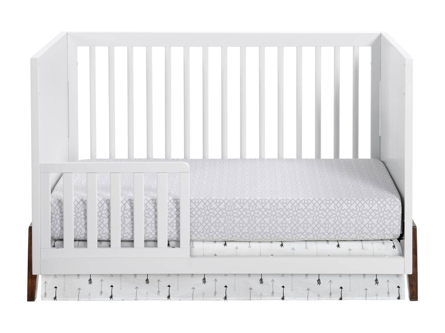 Mari Modern 3-In-1 Convertible Island Crib, White & Walnut, Wooden Crib