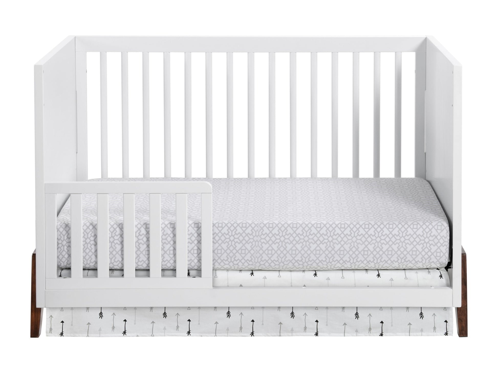 Mari Modern 3-In-1 Convertible Island Crib, White & Walnut, Wooden Crib