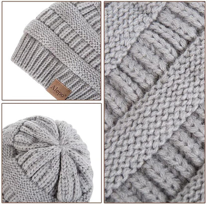 Fleece Lined Baby Beanie Hat, Infant Newborn Toddler Kids Winter Warm Knit Cap for Boys Girls (Light Gray&Pink&White)