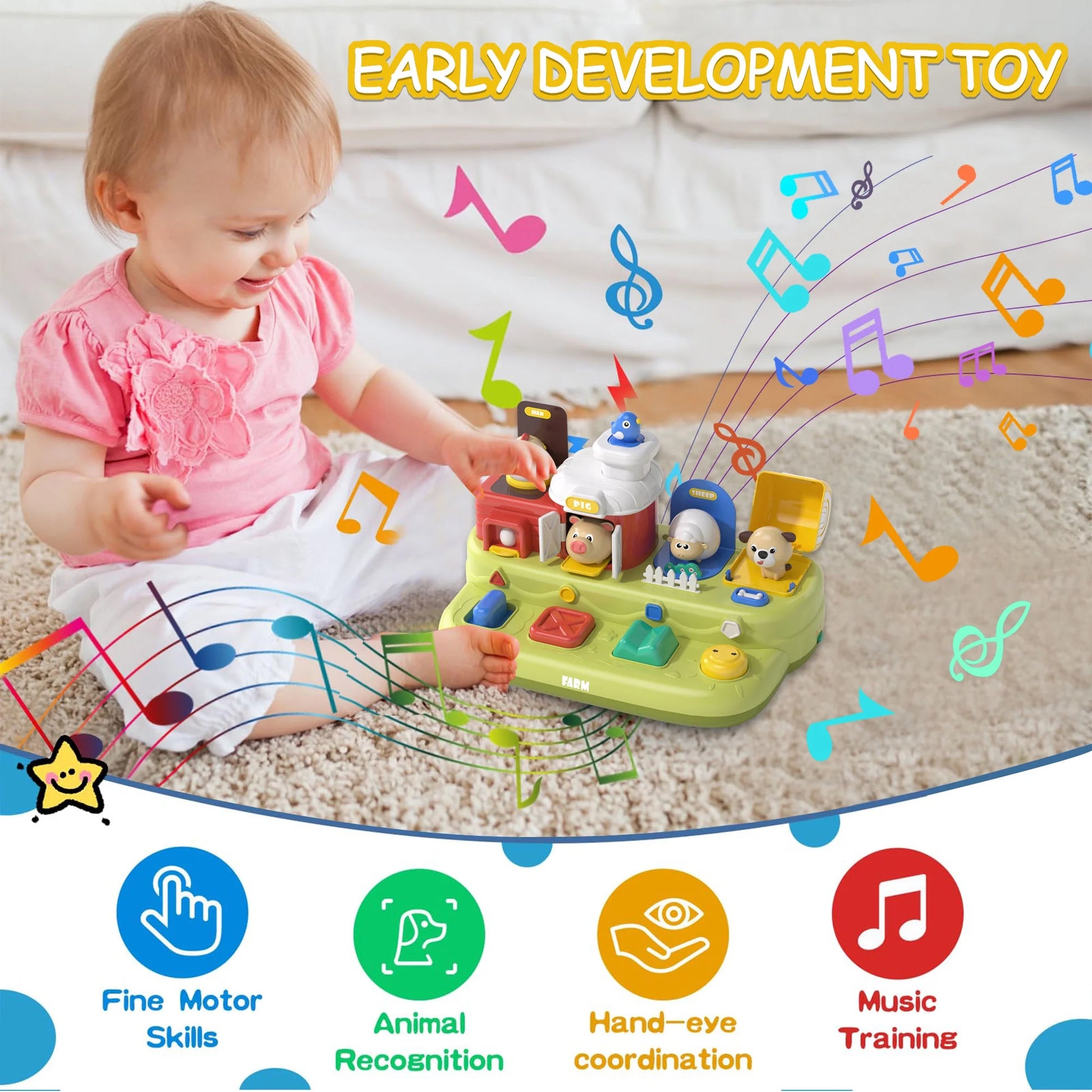 Learning Toys for 1 2 3 Year Old Boys Girls Toddlers, Cause and Effect Interactive Baby Toys for 1 Year Old, Montessori Learning Toy for Toddlers 1-3