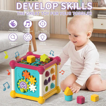 Montessori Toys for 1 Year Old, 12 in 1 Early Educational Activity Cube Toy for Toddlers 1-3, Learning Toys for 1 2 3 Year Old Boys Girls