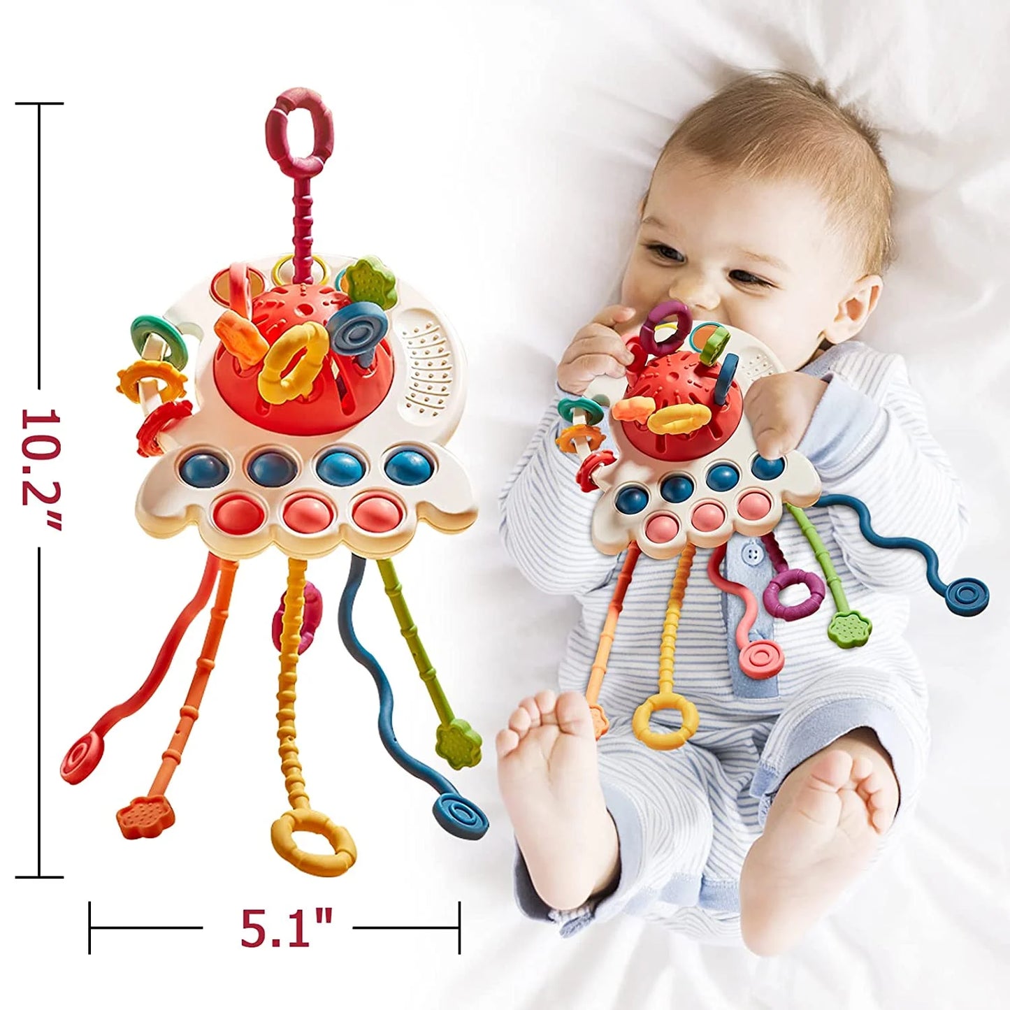 Baby Toys 6-12 Months,Pull String Teething Sensory Toys for 1 Year Old Christmas Gifts