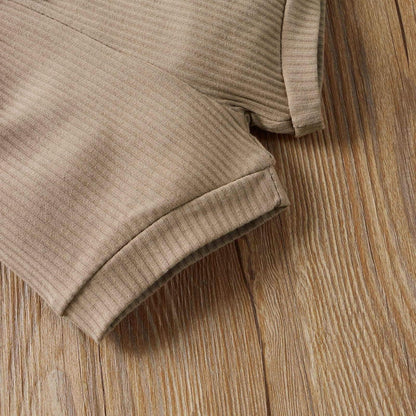 Newborn Infant Ribbed Knitted Outfit Neutral Baby Short Sleeve Clothes Suit for Boys 2Pcs 0-3 Months