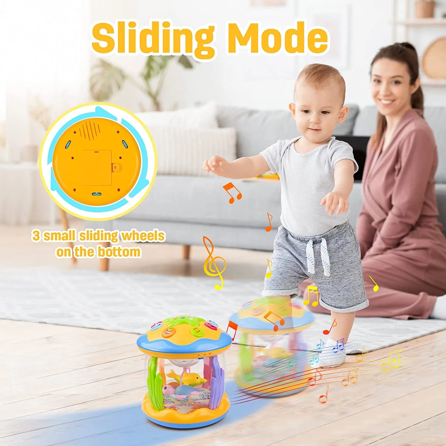 Baby Musical Toys with Light up for Toddlers 1 2 3, Rotating Ocean Projector Infant Toys 12-18 Month, Sitting Crawling Walking Developmental Toys for Babies, Gifts Toys for Kid