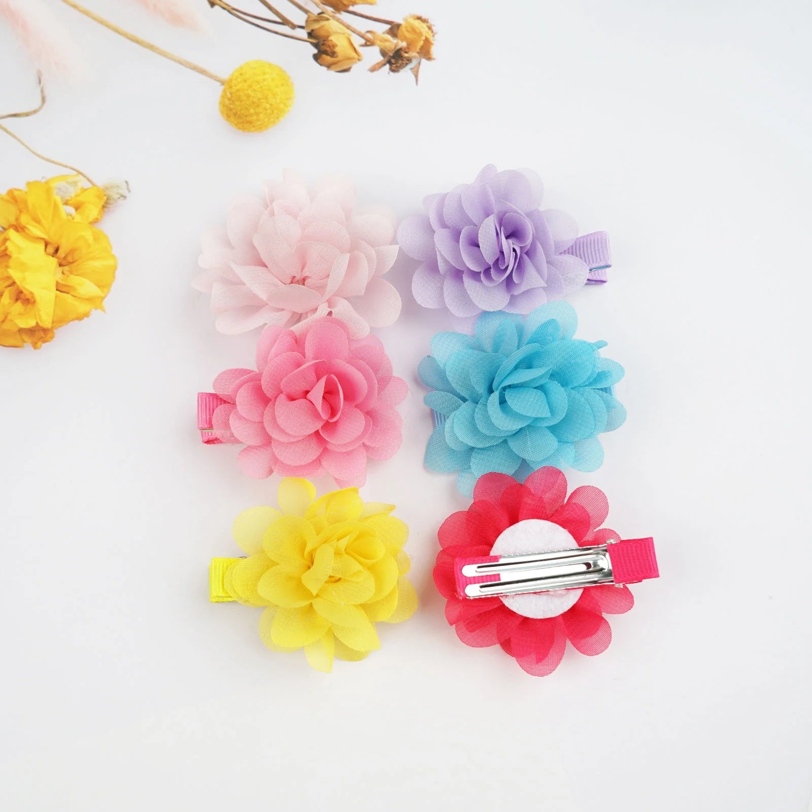 40PCS 2" Chiffon Flower Hair Bows Clips Flower Tiny Hair Clips Fine Hair for Girls Infants Toddlers Set of 20 Pairs