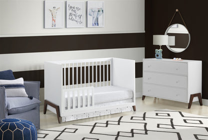 Mari Modern 3-In-1 Convertible Island Crib, White & Walnut, Wooden Crib