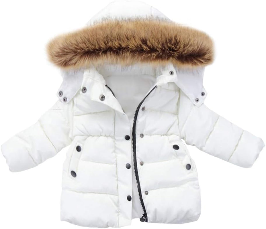 Child Kids Girls Winter Warm Jackets Coat Snowsuit Hooded Zipper Windbreaker Outwear with Soft Fur Hoodies 6M-5T (White, 3-4 T)