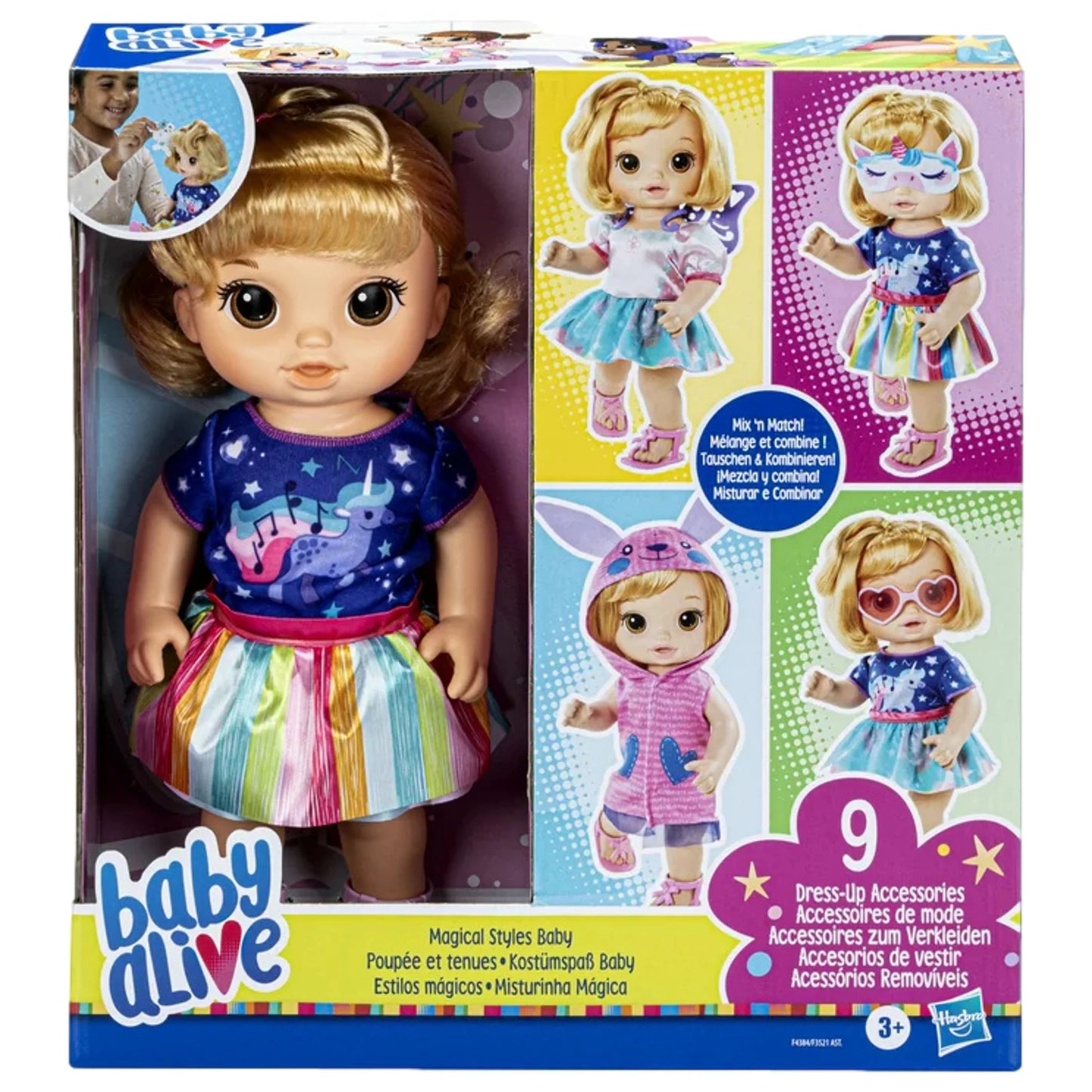 Magical Styles Baby 12 Inch Doll Blonde Hair, with 9 Dress up Accessories