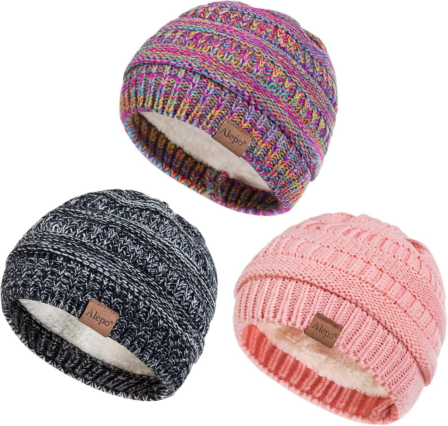 3 Pack Baby Beanie Hats for Girls Boys, Soft Warm Fleece Lined Baby Winter Hat for Newborn Infant Toddler Kids