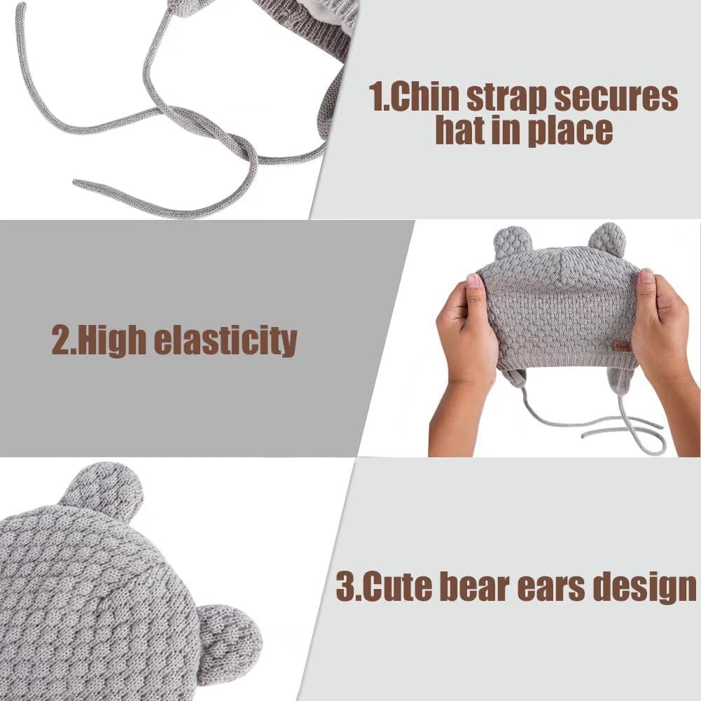 Winter Beanie Hat for Baby Kids Toddler Infant Newborn, Earflap Cute Warm Fleece Lind Knit Cap for Boys Girls