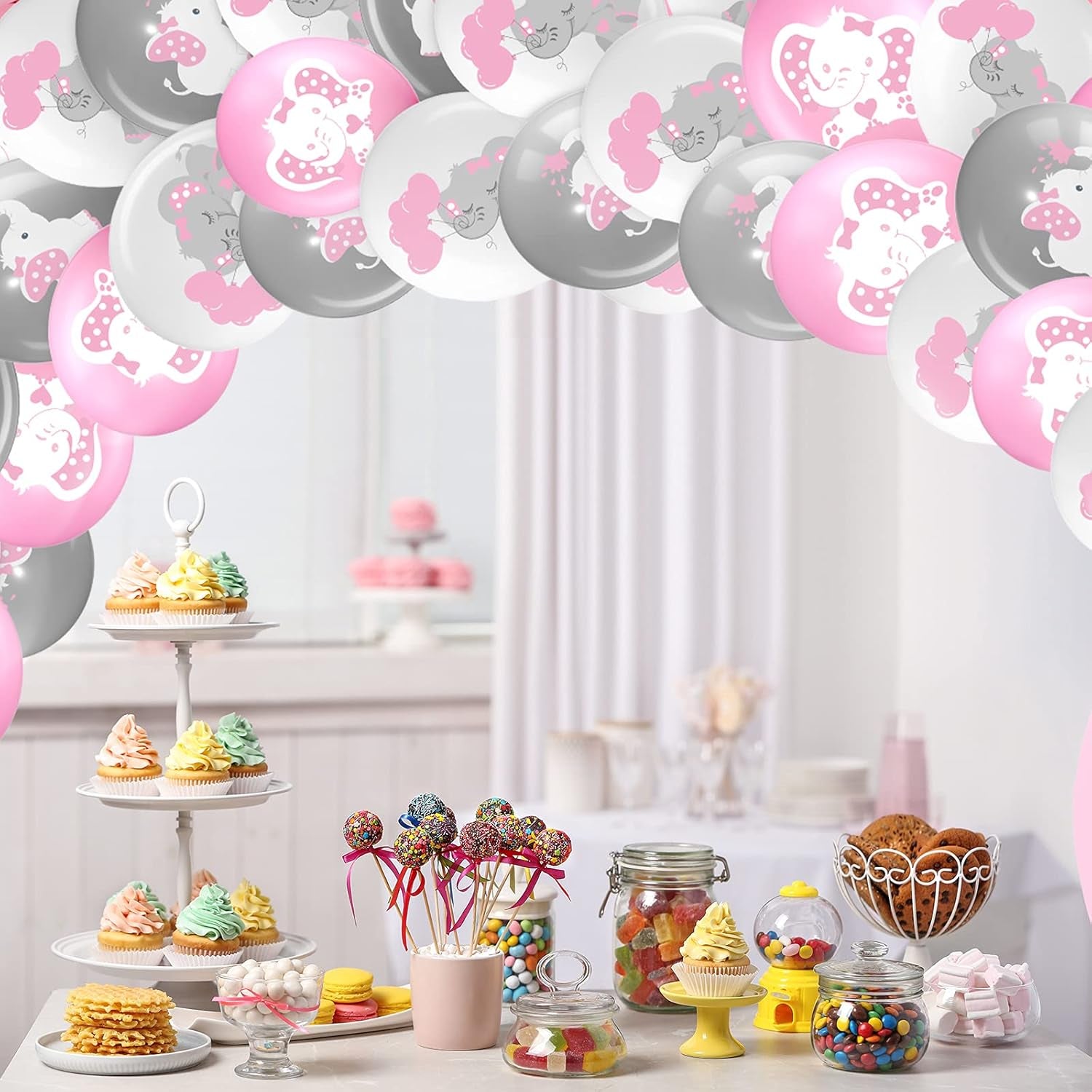 45 Pieces Elephant Balloon 12 Inch Baby Shower Elephant Balloon for Baby Boy Girl Gender Reveal Elephant Animal Themed Birthday Party Supplies Indoor Outdoor Decor (Pink, Gray, White)